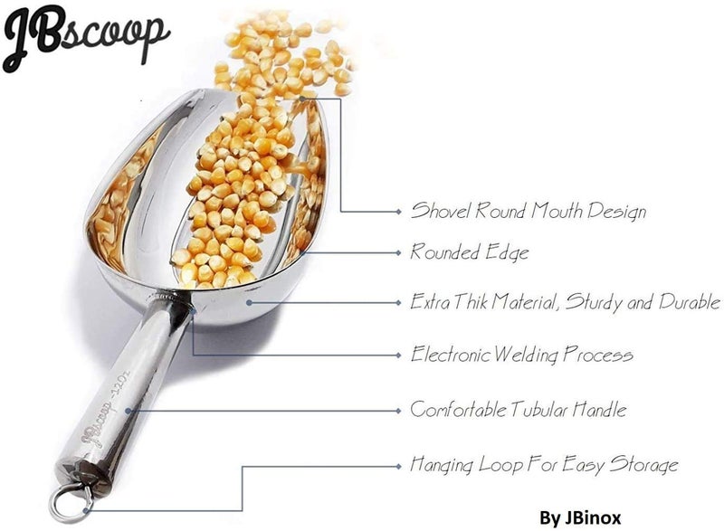 JBscoop Stainless Steel Scoop for ice, 9.6 Inch Metal Food Scoop Kitchen Bar Party Wedding Heavy Duty Dishwasher Safe - 8 Oz - Image 3
